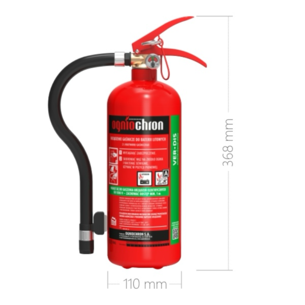 OgnioChron 2 liter Lithium-Ion brandblusser afmetingen