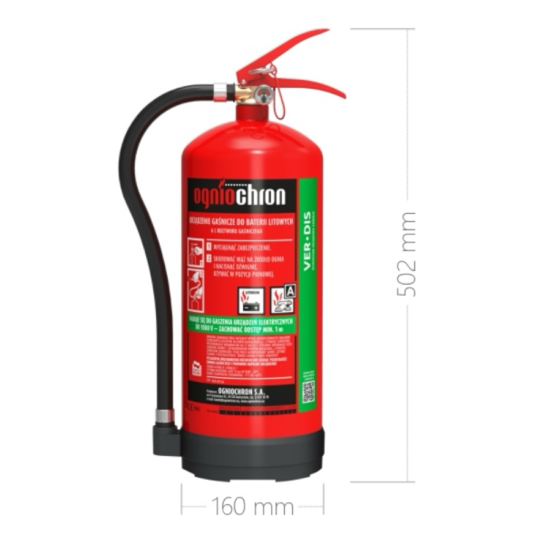 OgnioChron 6 liter Lithium-Ion brandblusser afmetingen