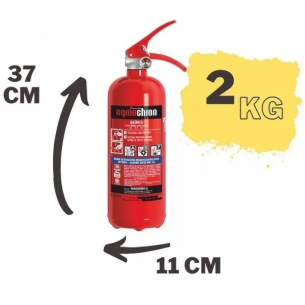 Ogniochron poederblusser 2 kilo met afmetingen