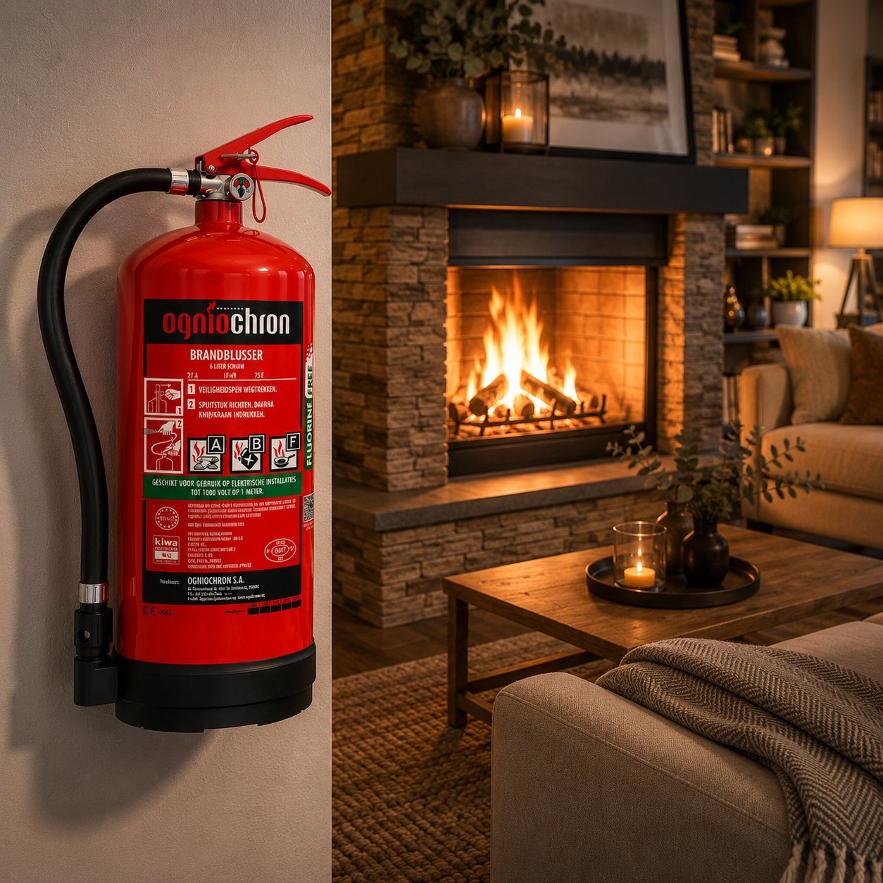 Welke brandblusser is juist voor open haard of houtkachel